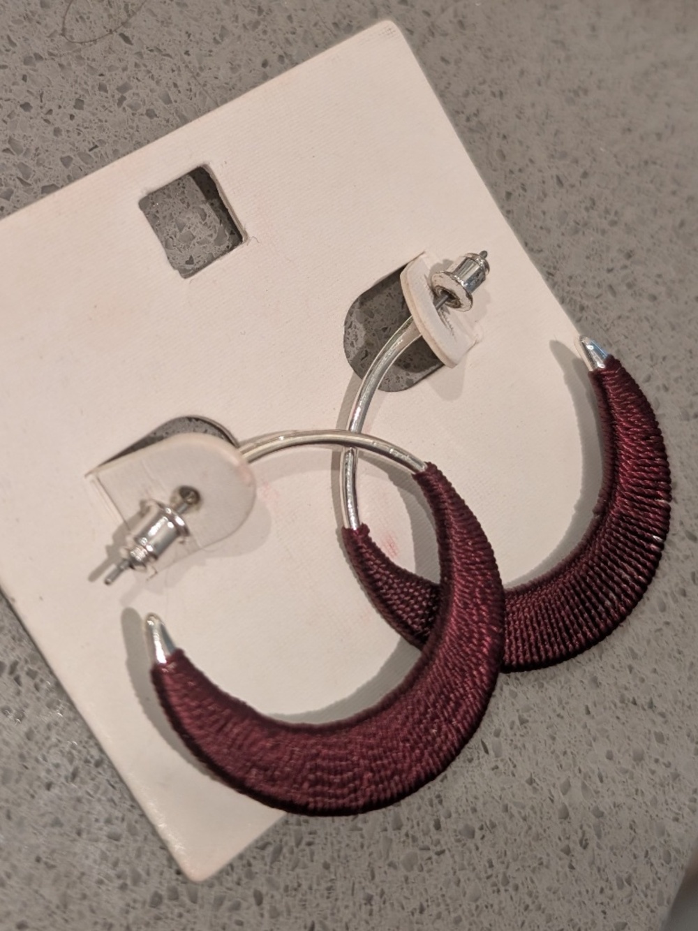 Silver Hoops with Maroon Twine